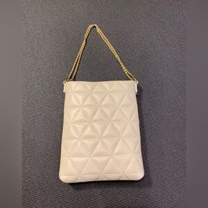 Anna Paola Crossbody Quilted‎ Ivory Italian Leather Purse with Gold Chain